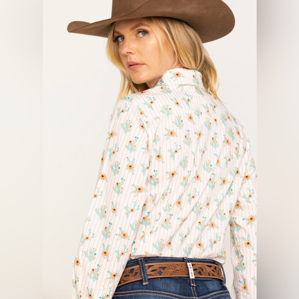 Ariat Cactus Blossom Kirby Stretch Long Sleeve Button Down Shirt Sz M - Picture 2 of 7